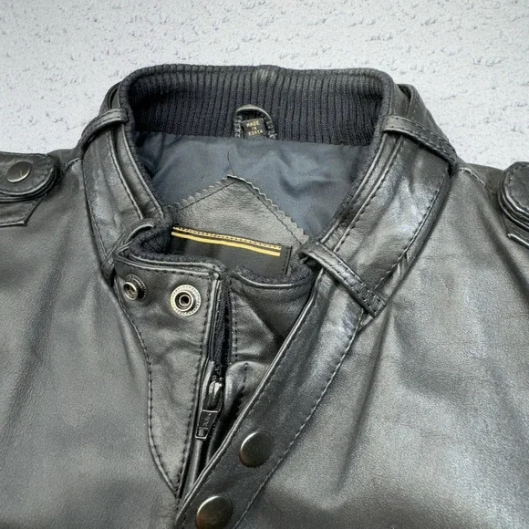Vintage Cooper Leather Jacket Mens 46 Black Bomber Flight Epaulets Band Hand 80s